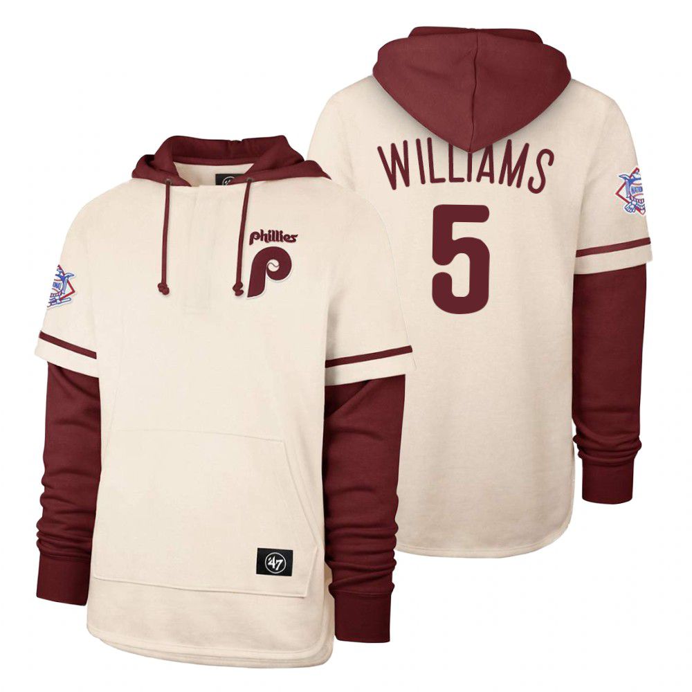 Men Philadelphia Phillies #5 Williams Cream 2021 Pullover Hoodie MLB Jersey